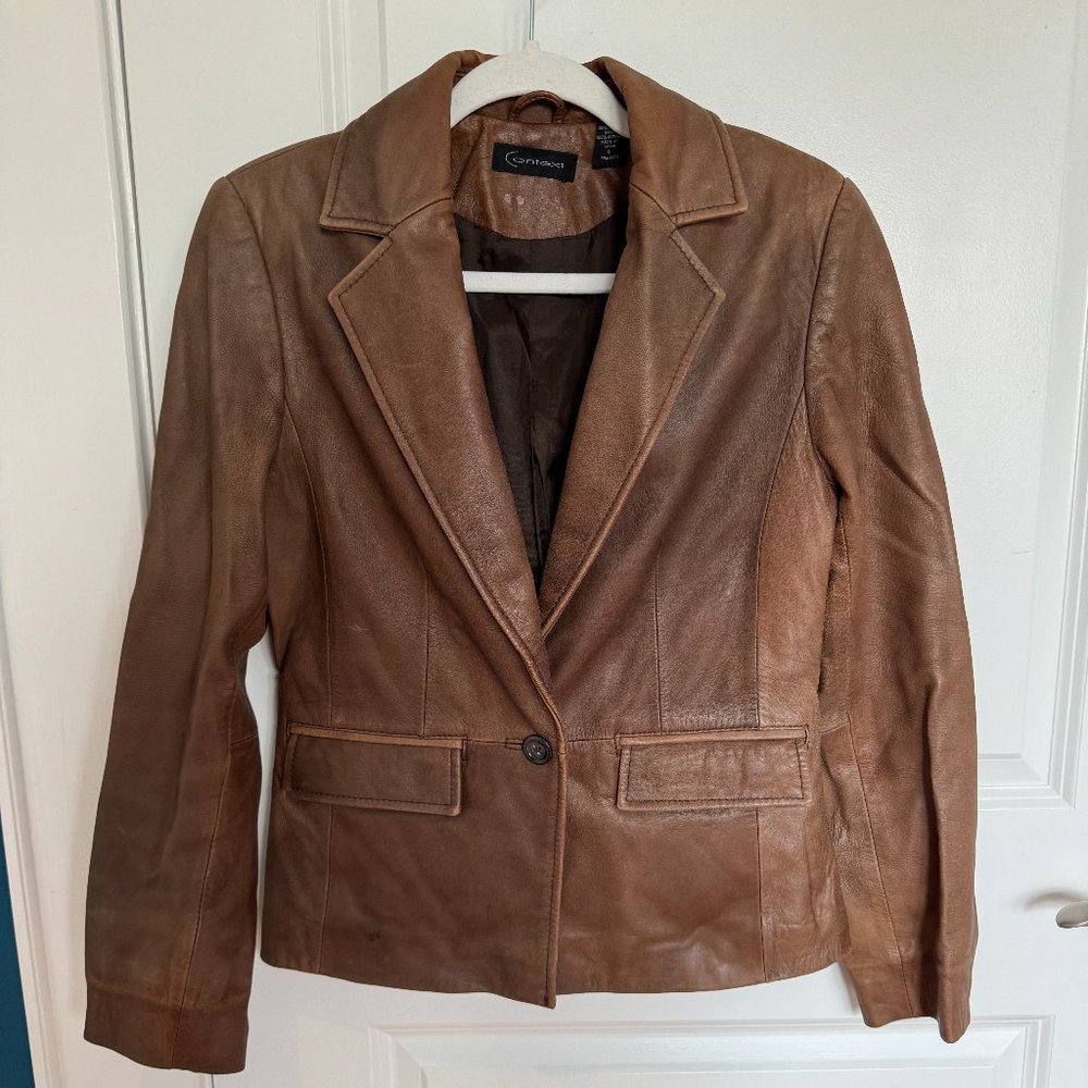 Context Vintage Brown Leather Blazer Style Jacket